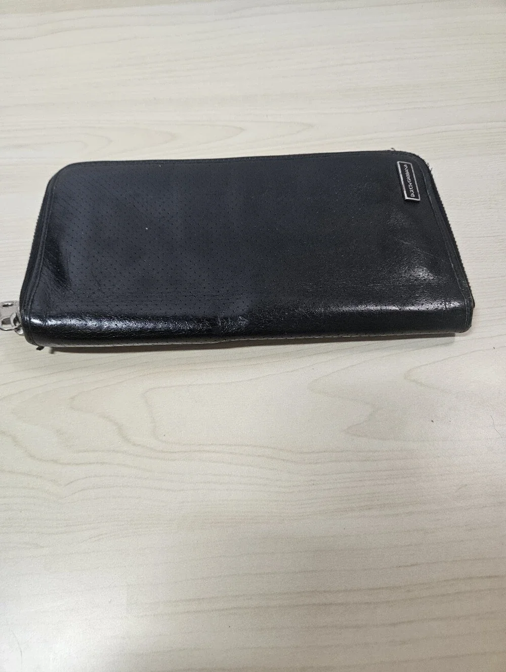 DOLCE & GABBANA Italian Leather Long Wallet Black Zippered Bifold